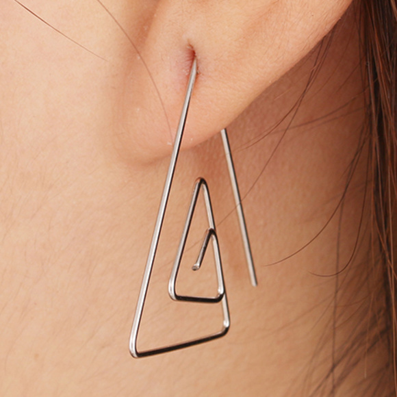 Handmade Jewelry - New Silver Triangle Threader Earrings Unique